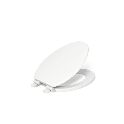 Kohler 20454-0 Ridgewood Elongated Soft Close Toilet Seat, White, Quiet-Close, Wood
