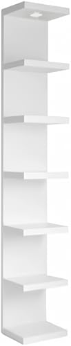 LitaEther 7-Tier White Wall Shelf with LED Remote Control Light - Floating Storage & Display Shelf