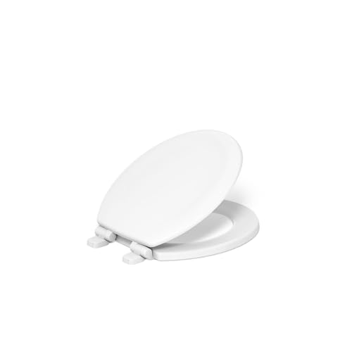 Kohler Stonewood White Round Quiet-Close Toilet Seat with Double-Hinge