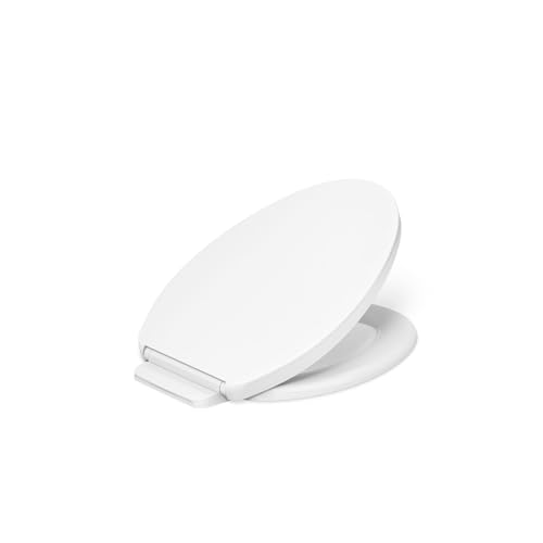 Elongated Toilet Seat with Quiet Close & ReadyLatch - White, Grip-Tight Bumpers
