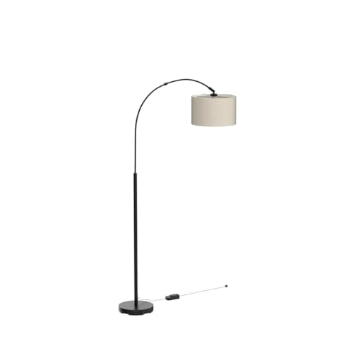 Black Dimmable Arc Floor Lamp with Adjustable Shade & Foot Dimmer - Modern Standing Light for Living Room & Bedroom