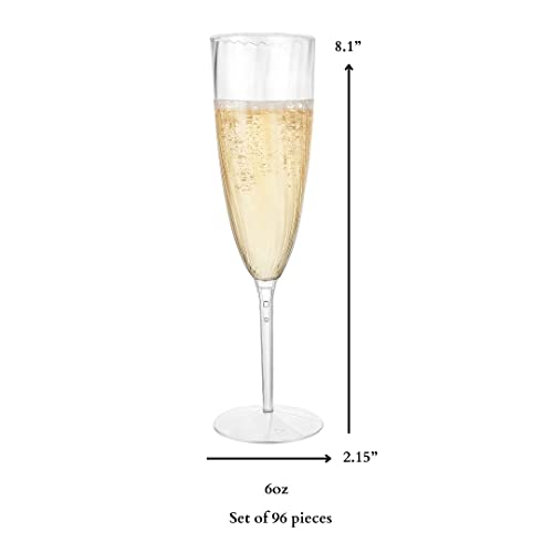 Champagne Flutes - 96 Count Premium 6 oz Clear Hard Plastic Disposable Glasses