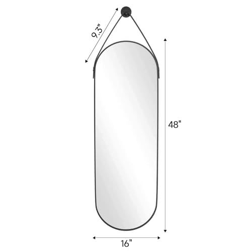 Oval Wall Mounted Full Length Mirror 48x16 Inches - Black - Variation of THIS listing