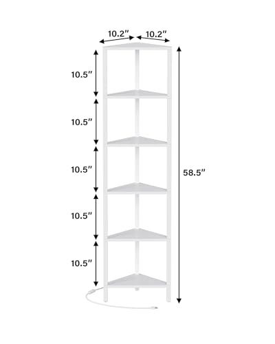 TUTOTAK White 6-Tier Corner Bookshelf with LED Light - Space-Saving Storage