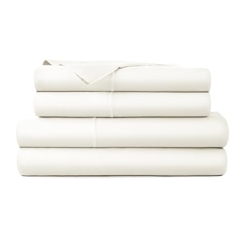 Queen Organic Cotton Bed Sheets Set - Natural, Deep Pocket, 4 Piece