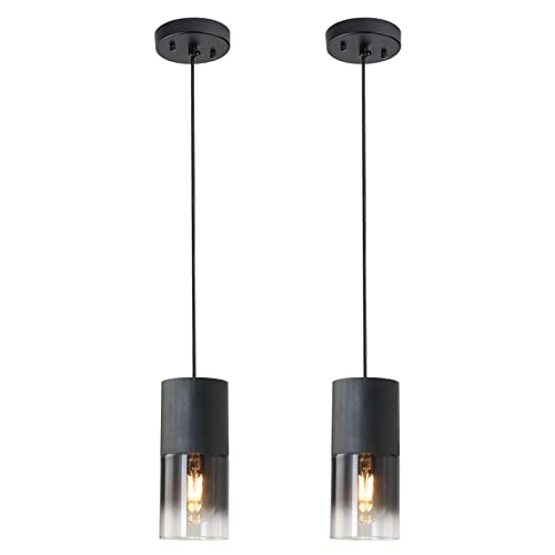 LINSEEDS 2-Pack Black Adjustable Glass Pendant Lights for Kitchen & Dining - Modern Industrial Style