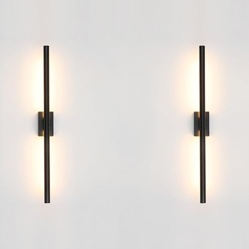 24 Inch Dimmable Wall Sconce Set for Small Junction Box - Black, 2 Pack