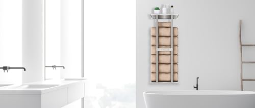 Wall-Mounted Bathroom Towel Rack with Metal Shelf - Brushed Nickel, 30 Inch, Holds 6 Large Towels