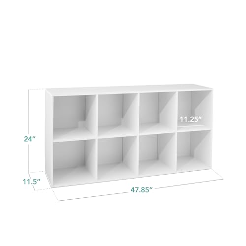 8-Cube Storage Organizer with 11-Inch Shelf Opening - White, Customizable Shelving with Removable Back Panels