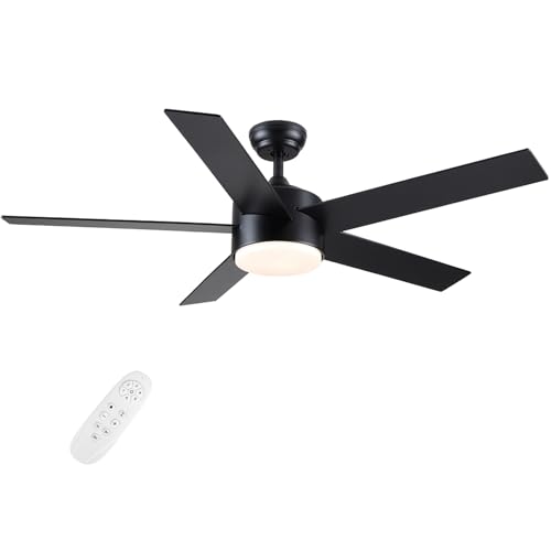 52-Inch Black Ceiling Fan with Lights & Remote - Dimmable, Quiet, Reversible