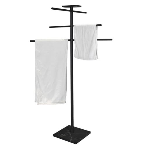 EADOT Marble Base Outdoor Pool Towel Rack with 6 Arms & Tray - Matte Black Variation