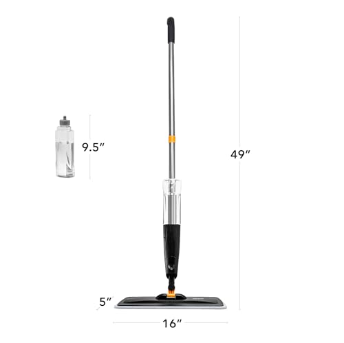 OVENTE Microfiber Spray Mop for Floor Cleaning with Refillable Bottle, Washable and Reusable Pad, 360° Spin Flat Cordless Wet Scrubber for Hardwood, Ceramic, Laminate and Vinyl Tiles, Black CTM121BGD