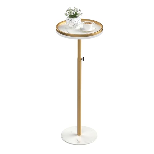 Small Gold Drink Side Table with White Variant - Adjustable & Space Saving