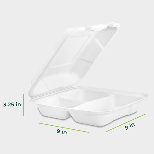 Freshware Clamshell Food Containers with Lids [9x9"] 3-Compartment