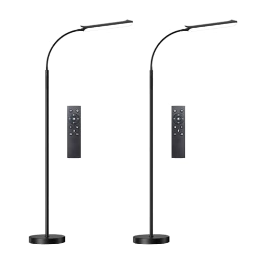 Black 2 Pack LED Floor Lamps - Dimmable Smart Compatible Standing Reading Lights
