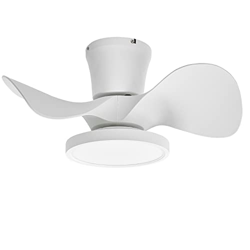 White 22-Inch Ceiling Fan with LED Light, Remote Control, Reversible Motor