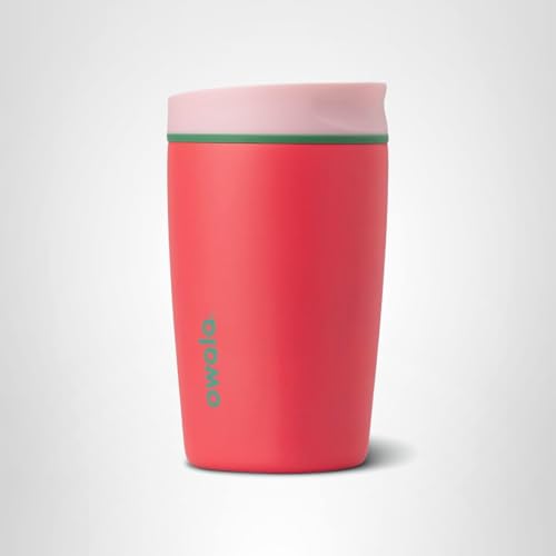Owala SmoothSip Slider Insulated Stainless Steel Coffee Tumbler, Reusable Iced Coffee Cup, Hot Coffee Travel Mug, BPA Free 12 oz, Pink (Pucker Up)
