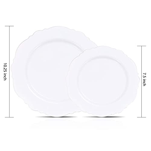 WDF 100pcs Silver Plastic Plates Set - Baroque Design for Weddings & Parties