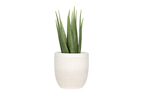 Large Matte White Embossed Stoneware Planter - Cheese Cloth Texture, 12 Inch Diameter