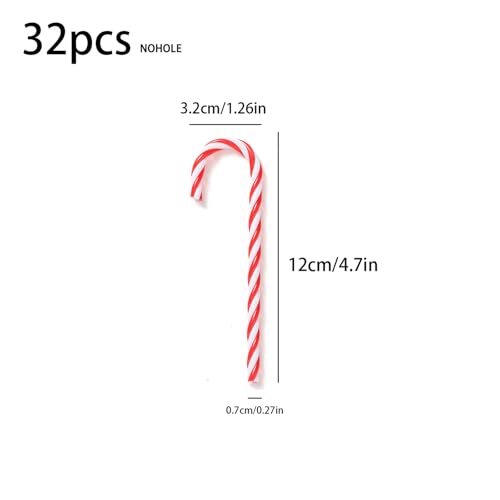 32pcs Christmas Plastic Candy Canes Xmas Tree Hanging Ornaments Twisted Crutch Candy Canes for Xmas Crafts Indoor Outdoor Decor (Red(12cm)-nohole)