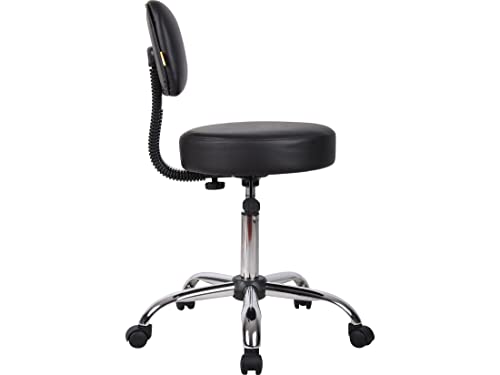 Be Well Medical Spa Stool with Back Cushion - Adjustable Height Black Office Stool