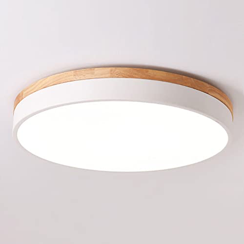 Yiisem Dimmable 11.8-inch Wood LED Flush Mount Ceiling Light - White, Adjustable Color & Brightness