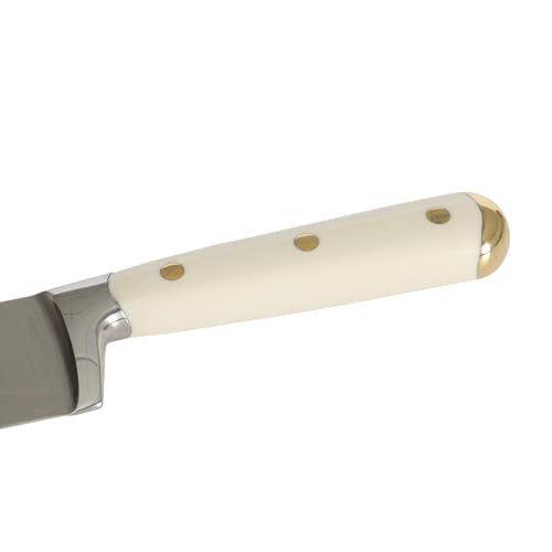 Linen White & Gold 16-Piece Knife Block Set with Acacia Wood Storage