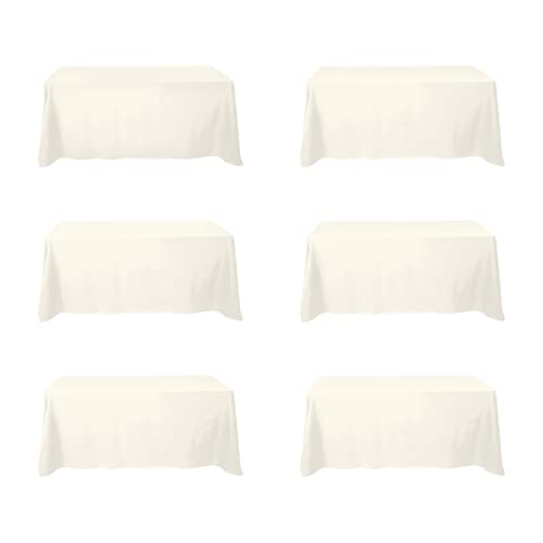 BRILLMAX 6 Pack Ivory Tablecloths 90x132 Inch for 6ft Rectangle Tables