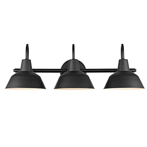 Barnyard 3-Light Vanity Light - Matte Black with White Interior Shades - Dimmable Bathroom Fixture