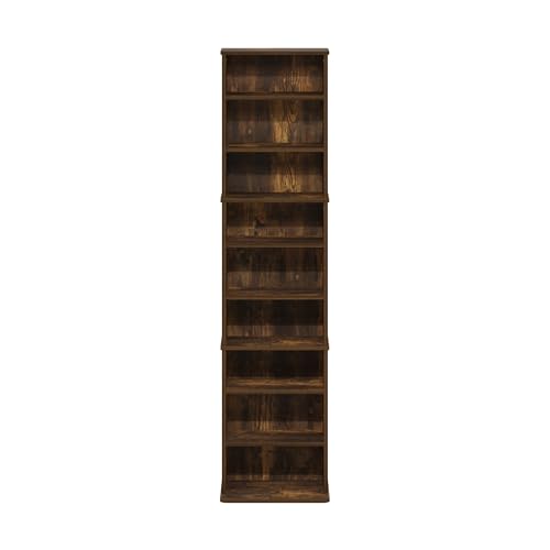 Furinno Jaya DVD Shelf - 9-Shelf Tall Narrow Media Storage Cabinet - Amber Pine / 9-Shelf