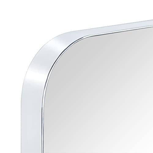 Bathroom Wall Mirror 20x30 Inch Chrome Stainless Steel Frame Rounded Rectangular Vanity Mirror