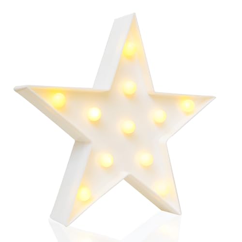 Novelty Place Star Marquee Sign Lights, Warm White LED Lamp - Living Room, Bedroom Table & Wall Christmas Decoration for Kids & Adults - Battery Powered 10 Inches High