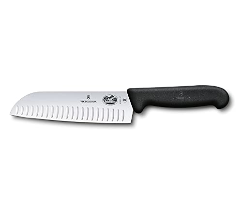 Victorinox 7-Inch Santoku Knife with Granton Blade - Black