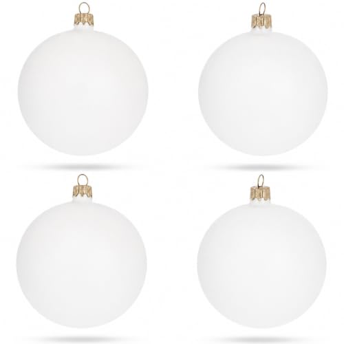 Set of 4 Matte White Glass Christmas Ornaments 4 Inches - Holiday Decor