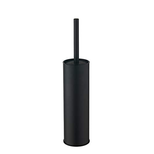 Matte Black Stainless Steel Toilet Brush with Holder & 2 Black Bristle Heads