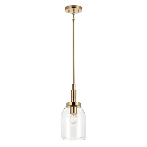 Kichler Madden Mini Pendant Light - Clear Glass & Champagne Bronze - Small Kitchen Island Fixture