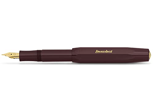 Kaweco Classic Sport Fountain Pen Bordeaux Medium Nib - Gold-Plated Steel, 13 cm