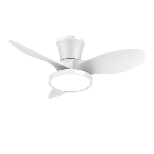 Quiet 32 Inch Ceiling Fan with LED Light & Remote Control - White, Reversible DC Motor