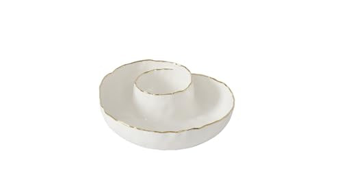 Pampa Bay Portofino Plata Round Chip and Dip Server - White & Gold Porcelain 9in