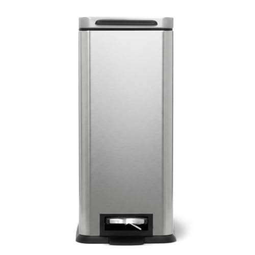 Slim Fit 8 Gallon Kitchen Trash Can - Silver, Soft-Close Lid, Hands-Free Pedal