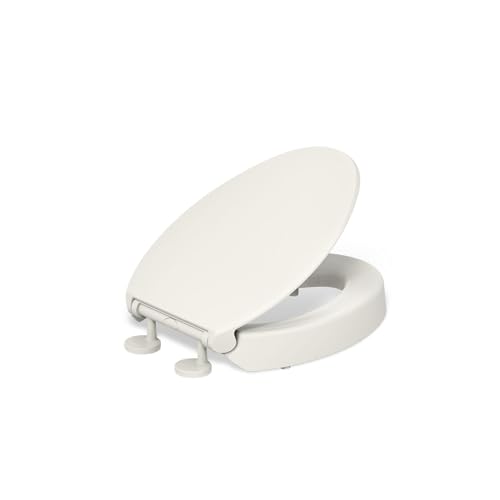 Elevated Soft Close Elongated Toilet Seat - Biscuit, 3-Inch Height, Quiet-Close