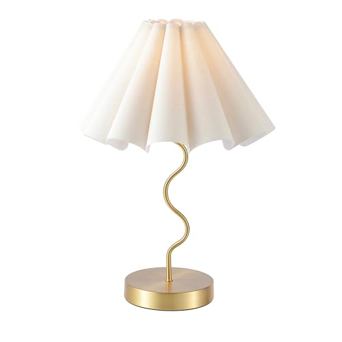 EOEYYOYB Gold Pleated Table Lamp for Bedroom & Home Office, Linen Shade, Modern Nightstand Light