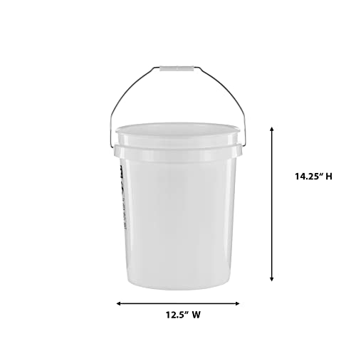 White 5 Gallon Heavy Duty Bucket - BPA-Free Plastic with Handle, 3-Pack