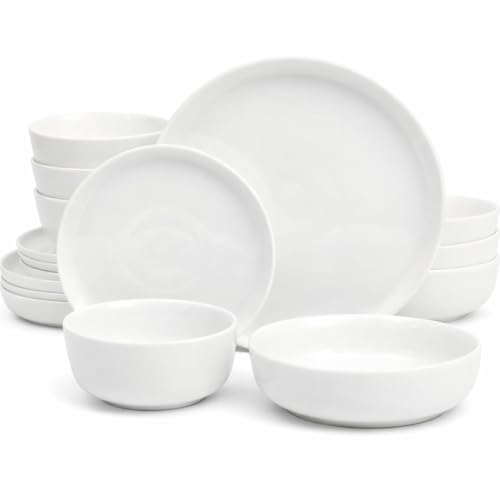 White Ceramic Dinnerware Set for 4 - 16-Piece Oslo Collection Plates & Bowls