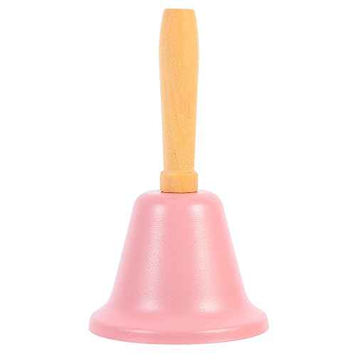 1Pcs Xmas Hand Call Bell Handbell with Wooden Handle Solid Loud Hand Bell for Christmas Dinner Calling Decor Pink