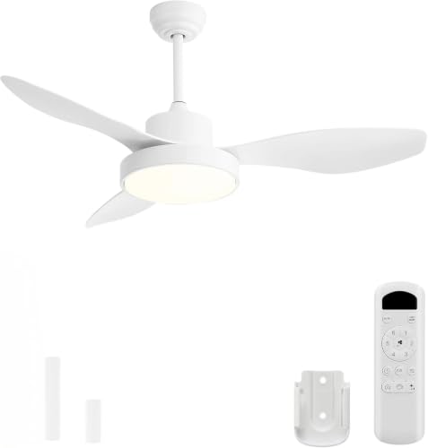 Sofucor 47 Inch White Ceiling Fan with Lights, Modern Outdoor Flush Mount, Remote, Dimmable 3 CCT, Quiet DC Motor, 6 Speeds & Timer