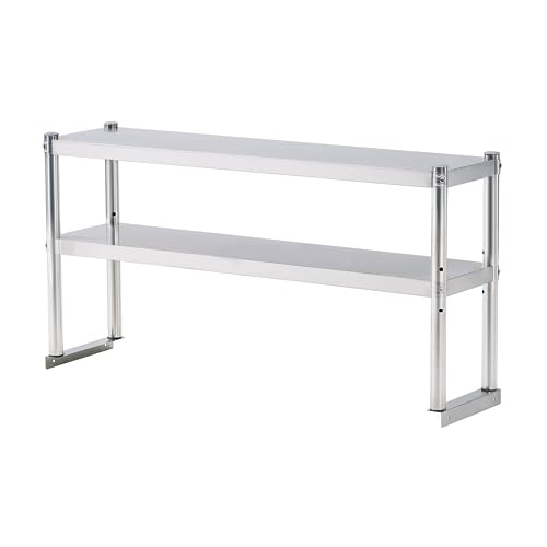 KUARBARR 12x48 Inch Stainless Steel OverShelf for Kitchen Prep Tables - Adjustable 2-Tier Commercial Steel Storage Rack