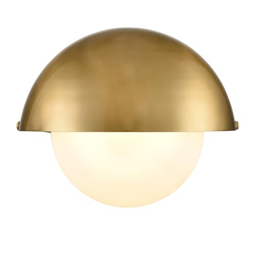 Gold Wall Sconce with Adjustable Metal Shade & Milky Glass Globe - Mid Century Vanity Light Over Mirror - Variation of THIS listing