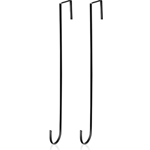 Hotop 15 Inch Wreath Hangers for Front Door Wreath Doors Hangers Steel Material Clothes Towel Hooks Holder Over The Door Hanger Hooks 2 Pcs for Christmas Halloween Front Decorations(Black)