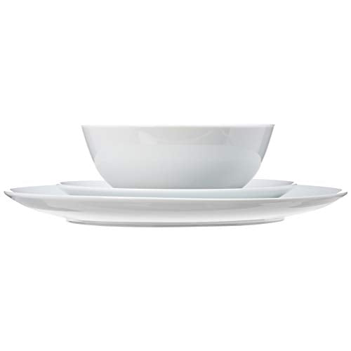 Amazon Basics 18-Piece White Porcelain Coupe Dinnerware Set for 6 - Microwave & Dishwasher Safe
